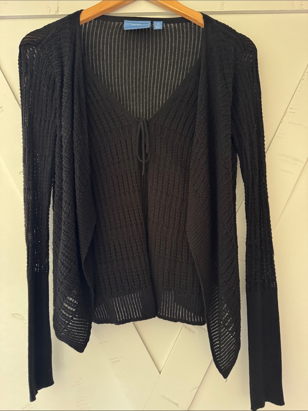 Simply Vera Vera Wang Black Open Knit Cardigan with Tie
